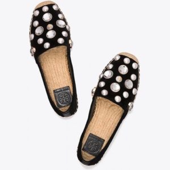 Tory Burch Shoes - Tory Burch Crystal & Pearl Black Velvet Espadrille